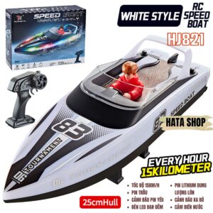 [Mới 2025] HJ821 Tàu Cano Điều Khiển Từ Xa Tốc Độ 15km/h Chống Nước Đèn LED Cảm Biến Nước 2.4G