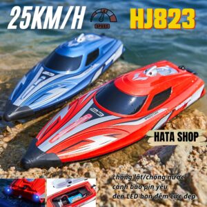 [Mới 2025] HJ823 Hongxunjie Tàu Cano Điều Khiển Từ Xa Tốc Độ 25km/h Chống Lật Chống Nước Đèn LED